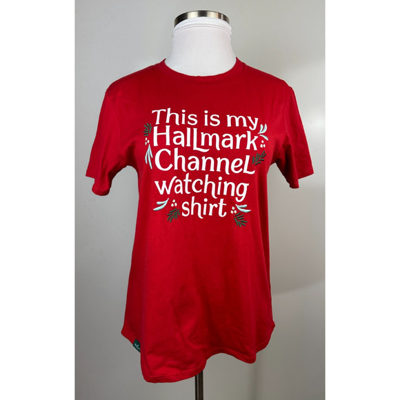 ✨2/$20 Hallmark Embroidered Red Holiday Festive Movie Watching Cotton T-Shirt XL - Picture 3 of 10